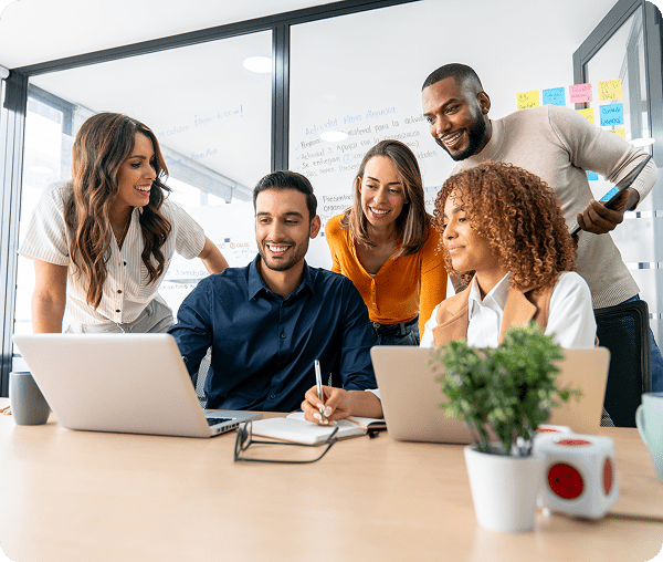 Team collaborating in a modern office