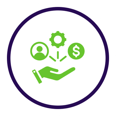 Symbols of teamwork, finance, and operations.