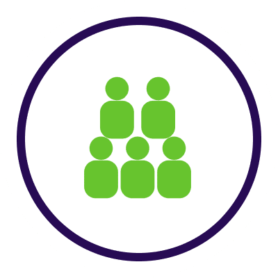 Stylized green figures within circular border